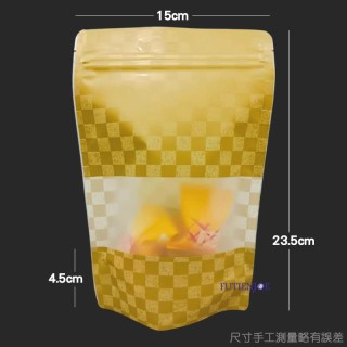 FJ-620 格紋金 6兩開窗夾鏈立袋 (150*235+45mm)(50入/包)